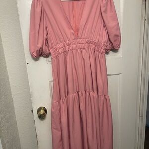 Chic Pink Puff Sleeve Dress